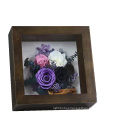 Walnut color wood  minifigs cabrite specimen decoration 3D deep preserved fresh flower shadow box photo picture frame